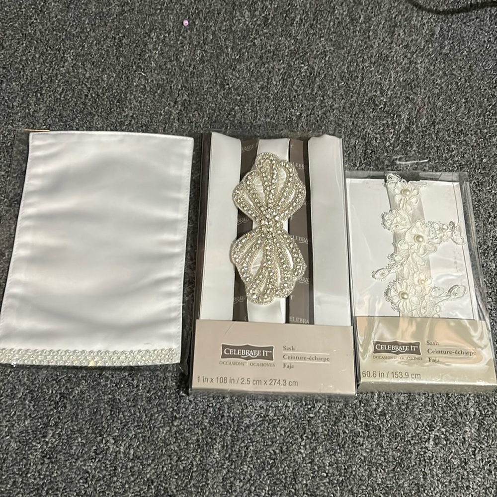 Wedding items, 2 sashes and 1 wrap for bouquet